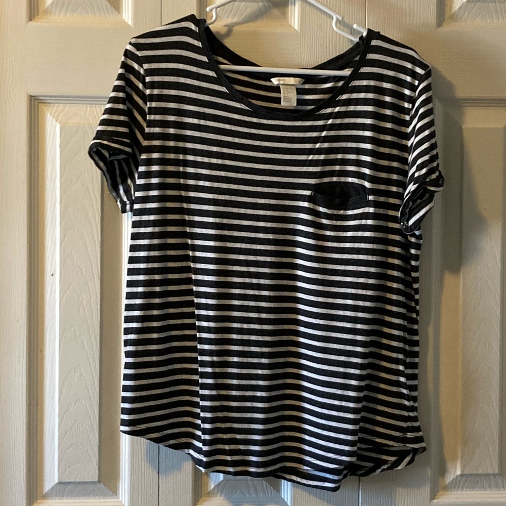 H&M Charcoal and  White Striped Tee- Size M